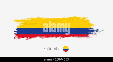 Flag of Colombia, grunge abstract brush stroke on gray background. Vector illustration. Stock Vector