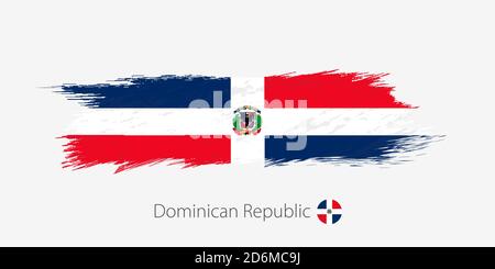 Flag of Dominican Republic, grunge abstract brush stroke on gray background. Vector illustration. Stock Vector