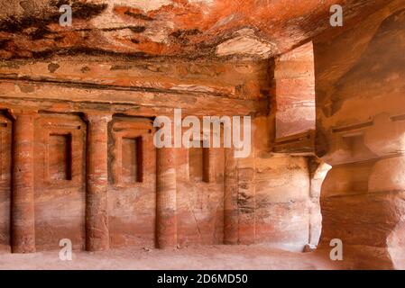 Interior of The Triclinium Tomb, Petra, Jordan. Stock Photo