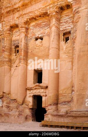 View of Royal Urn Tomb in ancient Petra city in Jordan Stock Photo