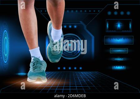 running exercise test with on Technology Futuristic hi tech AI Stock Photo