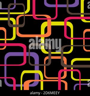 Retro pattern black background with squares - rounded. Stock Vector
