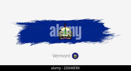 Flag of Vermont US State, grunge abstract brush stroke on gray background.Vector illustration. Stock Vector