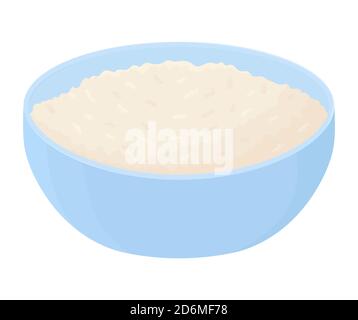 Oatmeal breakfast bowl, cup of oat grain porridge illustration isolated on white background. Vector food icon. Cartoon muesli, flakes for healthy swee Stock Vector