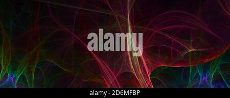 Colorful computer generated fractal abstract panoramic background. Red green colors over dark space Stock Photo