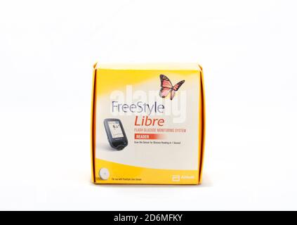 Where:  Nottingham When:  March 2020 Who:  Freestyle Libre Flash Glucose Monitoruing System What:  Freestyle Libre Flash Glucose Monitoruing System Wh Stock Photo