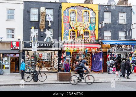 Shops and boutiques in the popular and trendy area of Camden High Street, usually very busy, during the coronavirus pandemic, London, UK Stock Photo