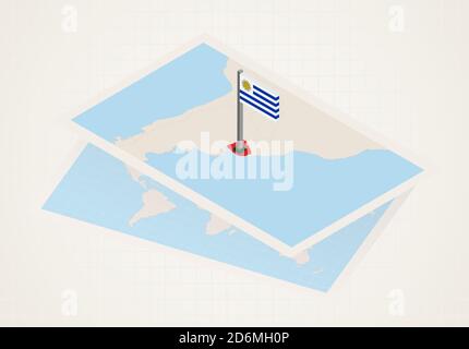 Uruguay selected on map with isometric flag of Uruguay. Vector paper map. Stock Vector