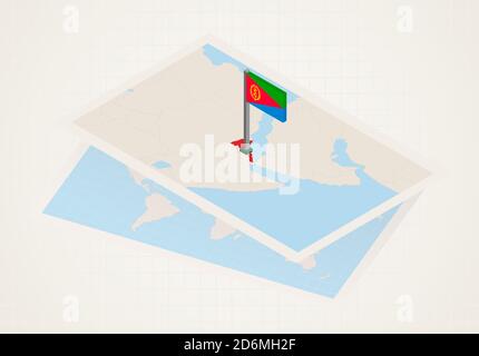 Eritrea selected on map with 3D flag of Eritrea. Vector paper map. Stock Vector