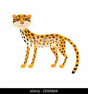 Cute animals ocelot. Cartoon wild cat isolated on white background. Stock Vector