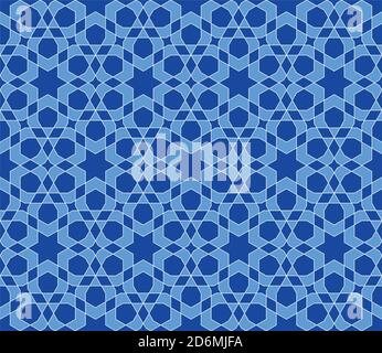 Seamless geometric ornament based on traditional islamic art. .Great design for fabric,textile,cover,wrapping paper,background.Blue colors. Stock Vector