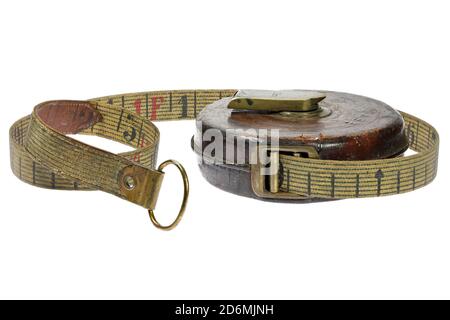 vintage tape measure isolated on white background Stock Photo