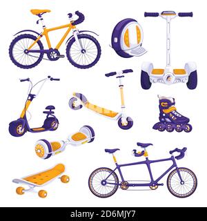 Alternative electric transport set. Vector cartoon eco vehicle illustration. Colorful modern devices isolated on white background. Stock Vector