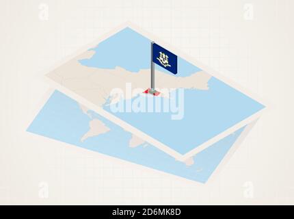 Connecticut state selected on map with isometric flag of Connecticut. Vector paper map. Stock Vector