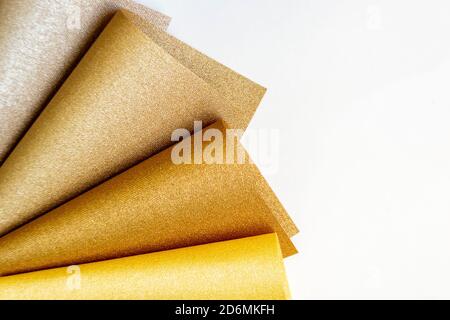 Various fabric samples background - selective focus Stock Photo