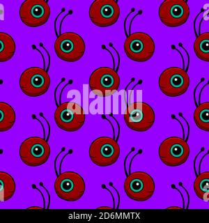 Cute ants, seamless pattern on purple background. Stock Vector