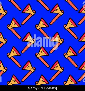 Small axe, seamless pattern on blue background. Stock Vector