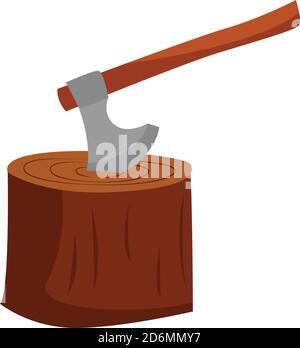 Axe in a log, illustration, vector on white background Stock Vector