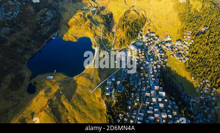 Village of Bettmeralp in Switzerland from above Stock Photo
