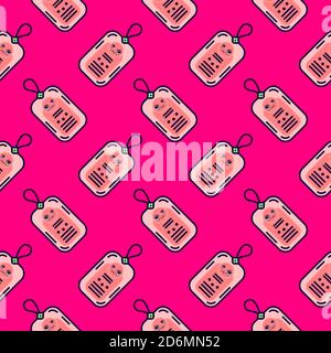 Small badge, seamless pattern on hot pink background. Stock Vector