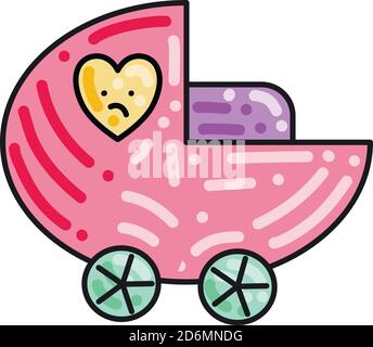 Pink baby stoller, illustration, vector on white background Stock Vector