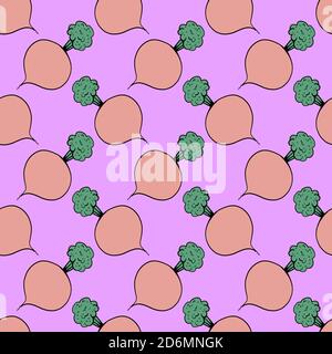 Pink beet, seamless pattern on light pink background. Stock Vector