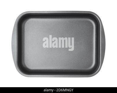 Black metal baking dish isolated on white. Top view. Stock Photo