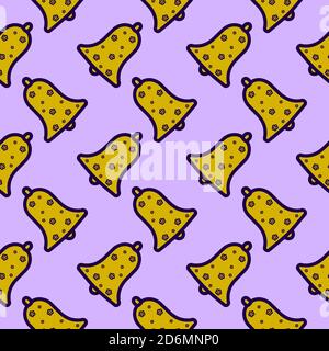 Yellow bells, seamless pattern on violet background. Stock Vector