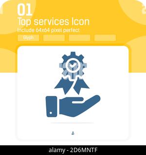 Top services premiun icon with flat style isolated on white background. Vector illustration guarantee, warranty, performance, service, approve, review Stock Vector