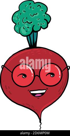 Beet with glasses, illustration, vector on white background Stock Vector