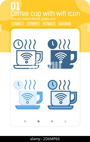 Coffee cup premium icon with wifi symbol isolated on white background. Vector design illustration glass cup with wifi symbol design template for cafe Stock Vector