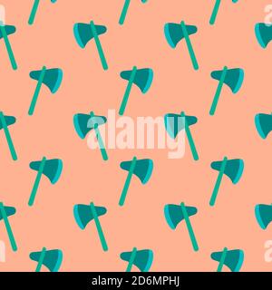 Blue ax, seamless pattern on light orange background. Stock Vector