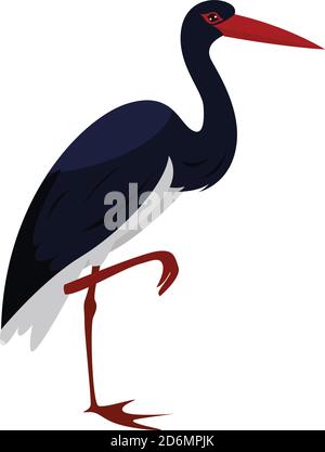 Black stork, illustration, vector on white background Stock Vector