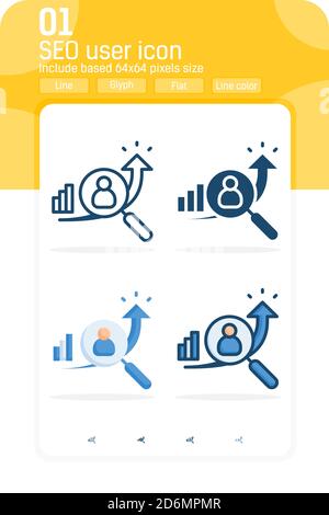 seo user premium icon with magnifier symbol isolated on white background. Vector design illustration symbol design template for web, apps, UI, UX Stock Vector