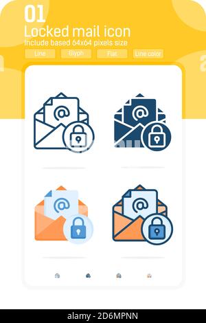 Locked email premium icon isolated on white background with multipe style. Vector illustration symbol icon design for web, logo, apps, ui, ux Stock Vector