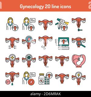 Gynecology color line icon. Female reproductive system medical checkup. Pictogram for web page, mobile app Stock Vector