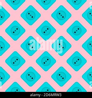 Blue electric socket, seamless pattern on pink background. Stock Vector