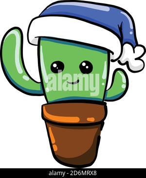 Cactus with a hat, illustration, vector on white background Stock Vector