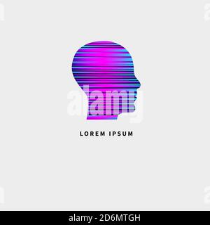 Scan of human head icon. Profile of man with colored lines Stock Vector