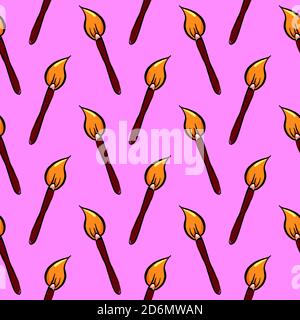 Paint brushes, seamless pattern on pink background. Stock Vector