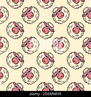 Fluffy sheep, seamless pattern on light yelow background. Stock Vector