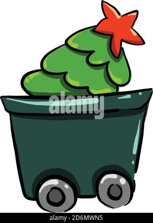 Christmas tree in a wagon, illustration, vector on white background Stock Vector
