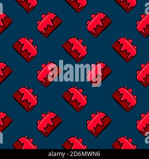Red velvet cake, seamless pattern on white background. Stock Vector