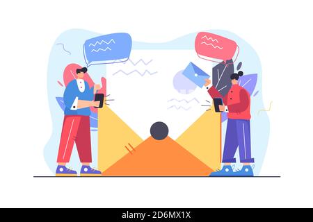 Concept of a guy and a girl getting an email notification Stock Vector