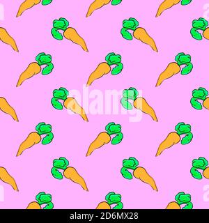 Baby carrots, seamless pattern on pink background. Stock Vector