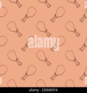 Small chicken leg, seamless pattern on light brown background. Stock Vector