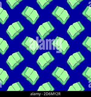 Open book, seamless pattern on dark blue background. Stock Vector