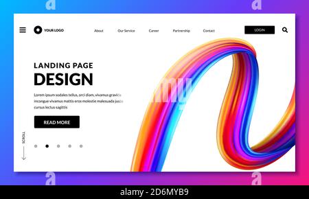 Landing page banner template. Website or mobile interface with gradient paint brush stroke background. Vector trendy design elements. Stock Vector