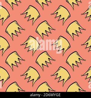 Golden crown, seamless pattern on orange background. Stock Vector