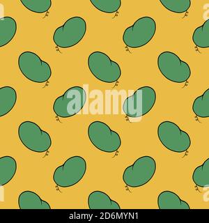 Green bean, seamless pattern on yellow background. Stock Vector